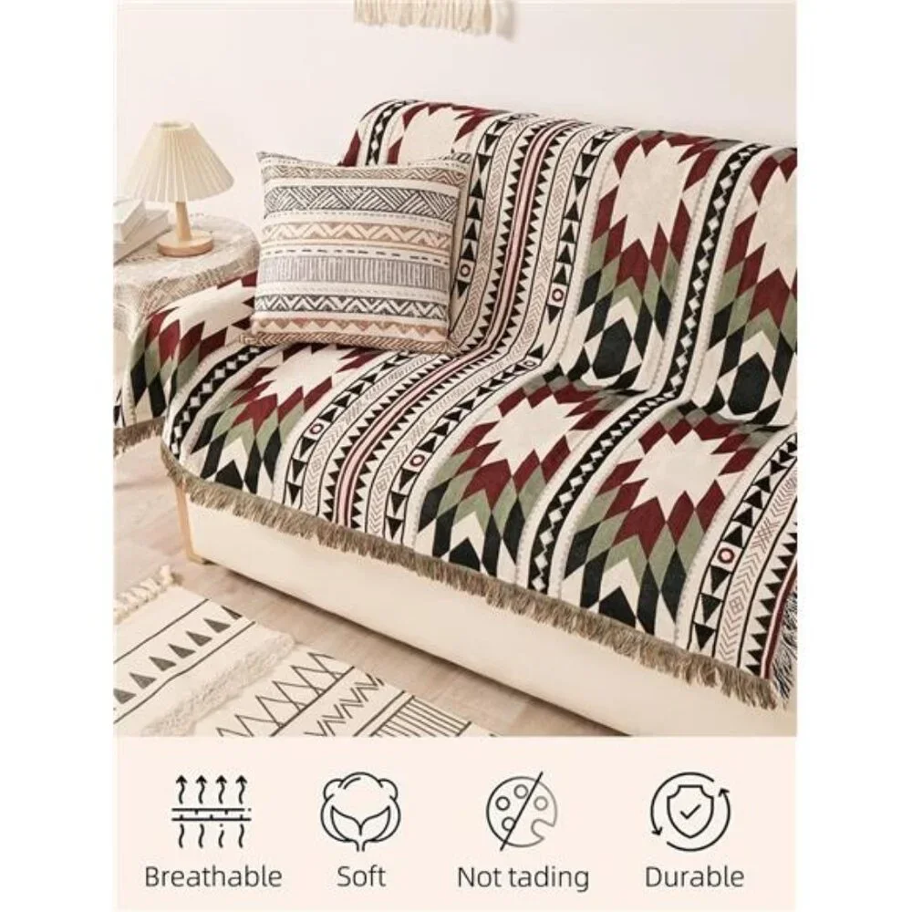 Boho Throw Blanket Reversible Cotton Tapestry Hippie Room Decor